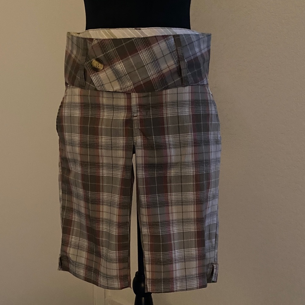 Element Plaid Bermuda Shorts with Button Accent